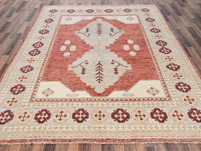 Red 7'9" x 9'6" Oushak And Peshawar Hand knotted Wool Rug - Sku: O02709