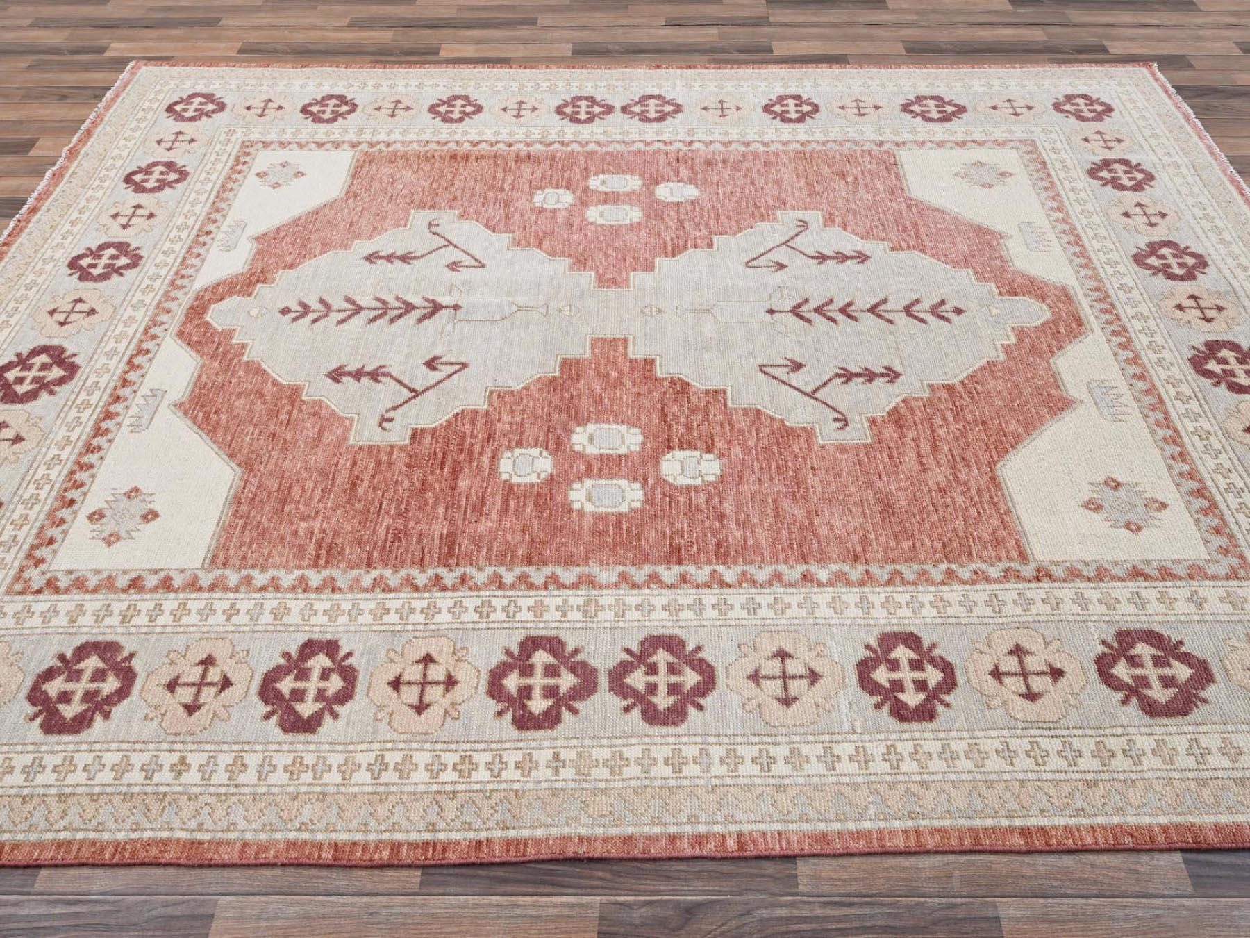 Oushak hand-knotted wool rug in Red & Gray, 7'9" x 9'6" — SKU O02709 (view 4)