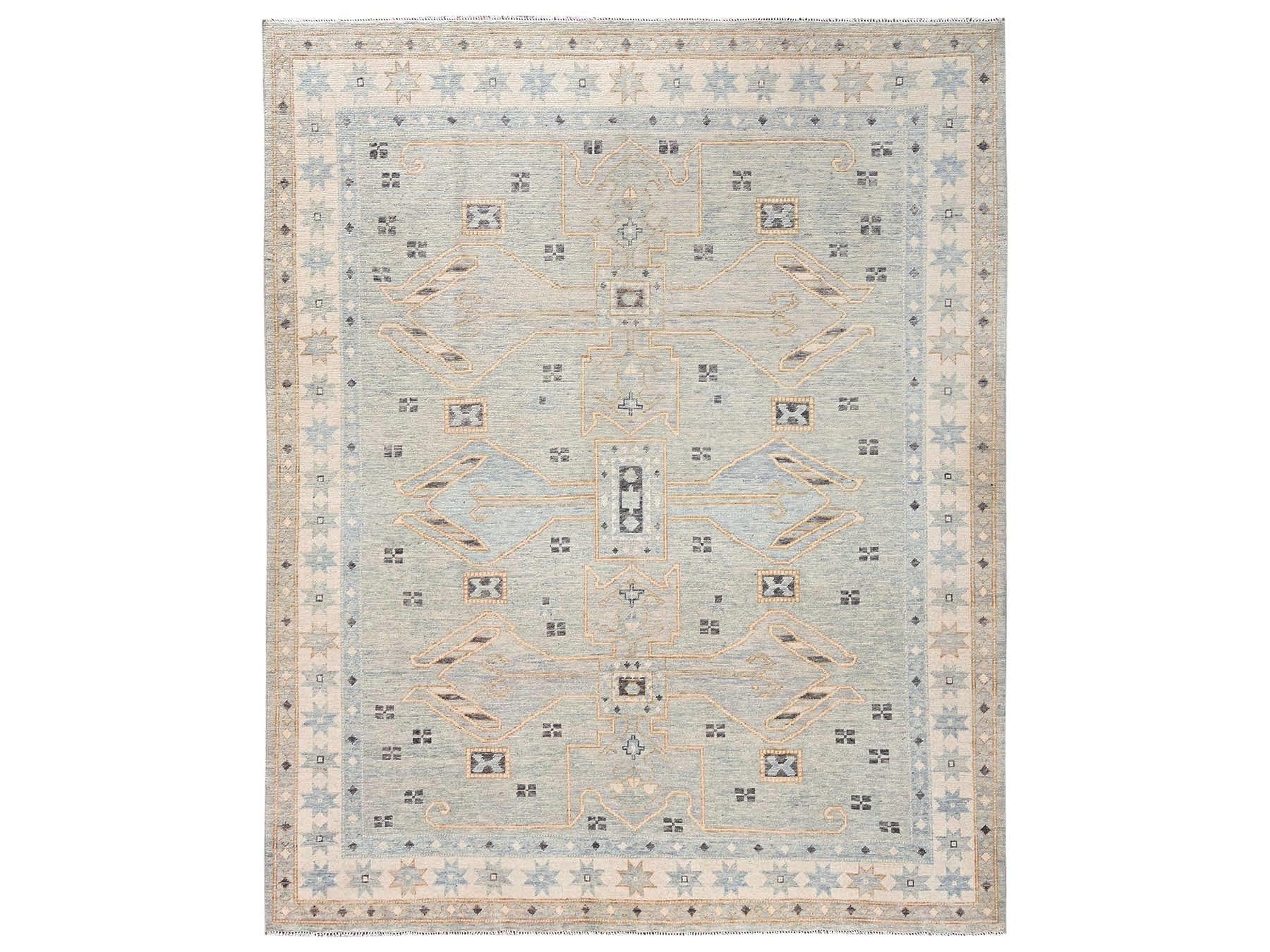 Grey 7'11" x 9'9" Oushak And Peshawar Hand knotted Wool Rug - Sku: O02710
