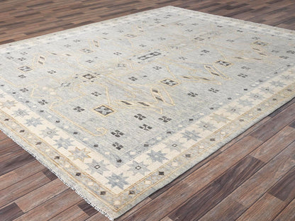 Grey 7'11" x 9'9" Oushak And Peshawar Hand knotted Wool Rug - Sku: O02710