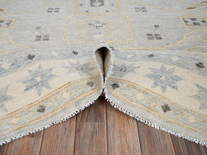 Grey 7'11" x 9'9" Oushak And Peshawar Hand knotted Wool Rug - Sku: O02710