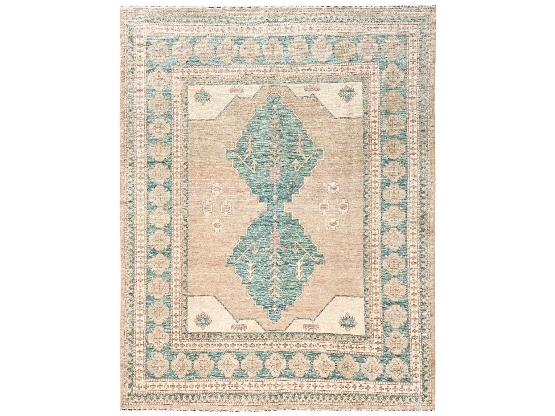 Brown 7'9" x 9'11" Oushak And Peshawar Hand knotted Wool Rug - Sku: O02712