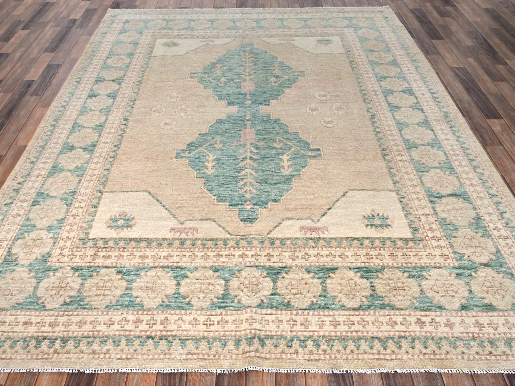 Brown 7'9" x 9'11" Oushak And Peshawar Hand knotted Wool Rug - Sku: O02712