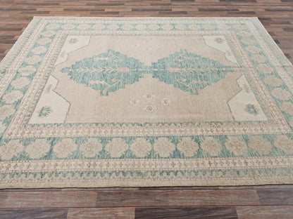 Brown 7'9" x 9'11" Oushak And Peshawar Hand knotted Wool Rug - Sku: O02712