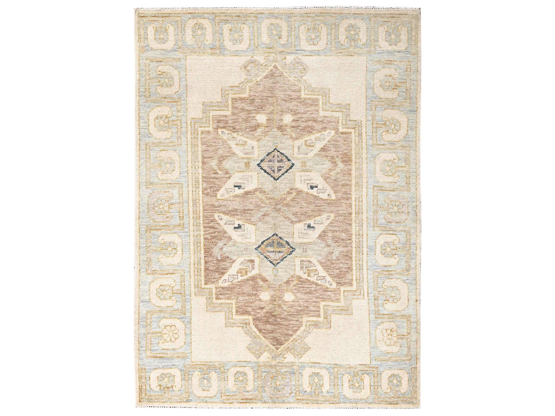 Brown 4'9" x 6'9" Oushak And Peshawar Hand knotted Wool Rug - Sku: O02713