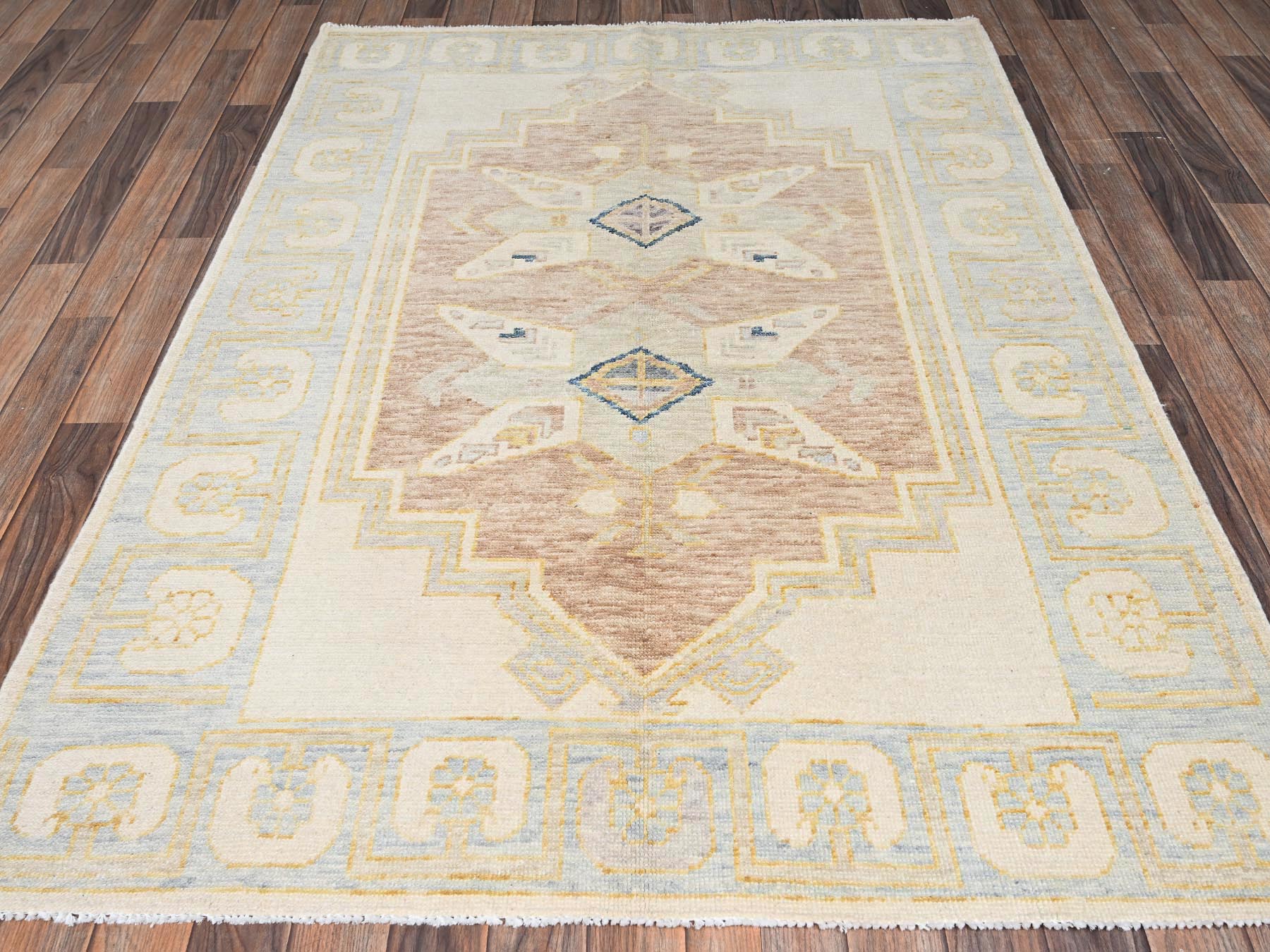 Brown 4'9" x 6'9" Oushak And Peshawar Hand knotted Wool Rug - Sku: O02713