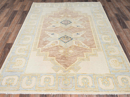 Brown 4'9" x 6'9" Oushak And Peshawar Hand knotted Wool Rug - Sku: O02713