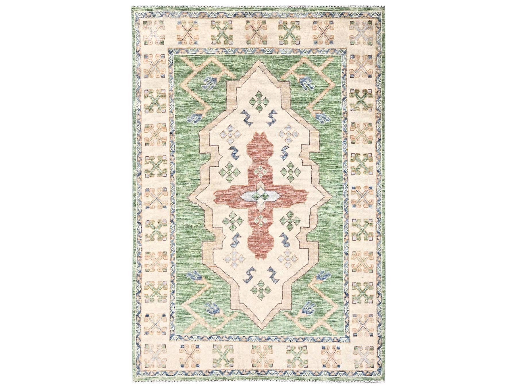 Green 4'11" x 7'4" Oushak And Peshawar Hand knotted Wool Rug - Sku: O02714