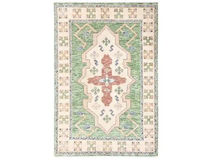Green 4'11" x 7'4" Oushak And Peshawar Hand knotted Wool Rug - Sku: O02714