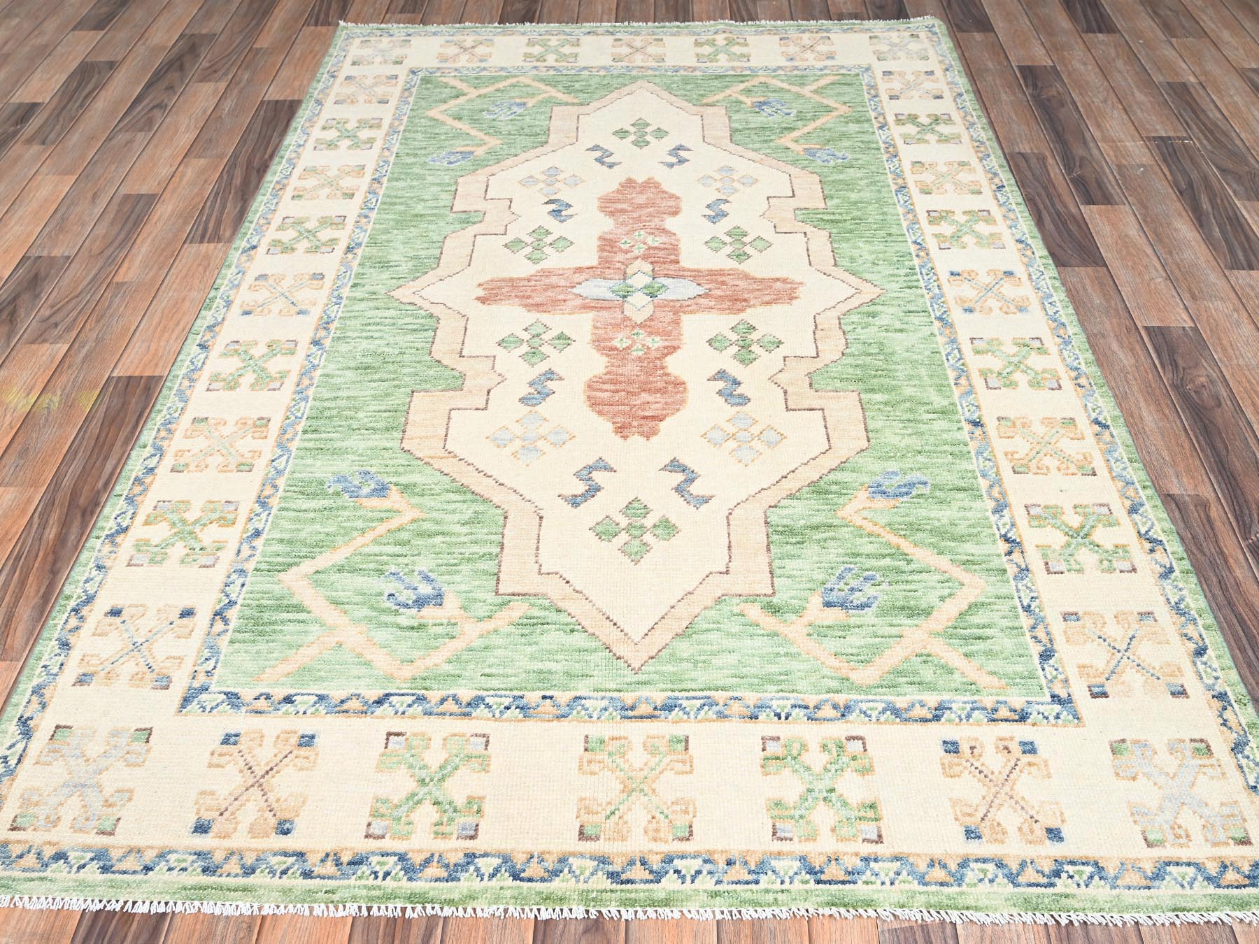 Green 4'11" x 7'4" Oushak And Peshawar Hand knotted Wool Rug - Sku: O02714
