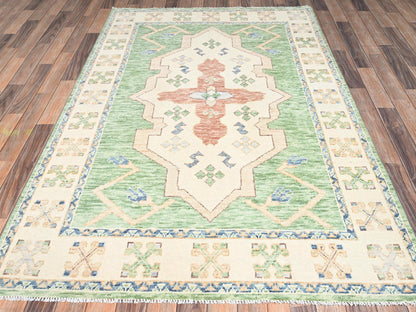 Green 4'11" x 7'4" Oushak And Peshawar Hand knotted Wool Rug - Sku: O02714