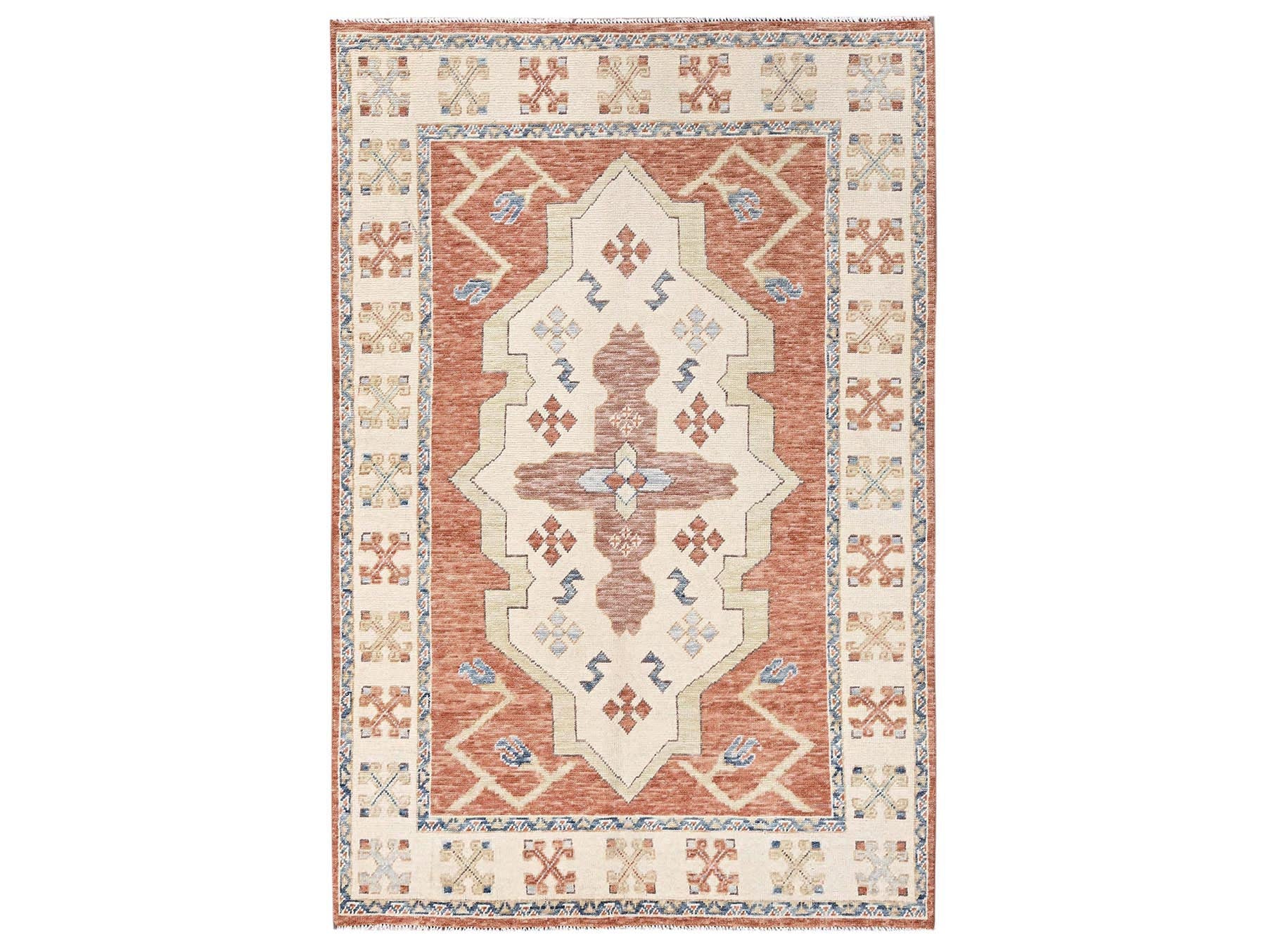 Oushak hand-knotted wool rug in Orange & Ivory, 4'10" x 7'4" — SKU O02715