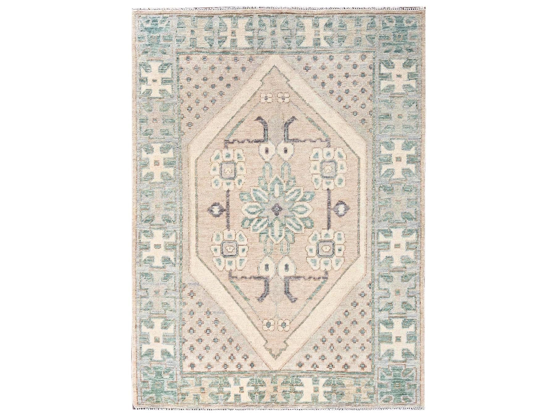 Brown 4'11" x 6'10" Oushak And Peshawar Hand knotted Wool Rug - Sku: O02716