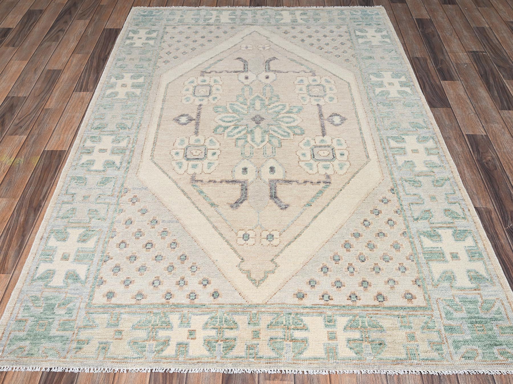 Brown 4'11" x 6'10" Oushak And Peshawar Hand knotted Wool Rug - Sku: O02716