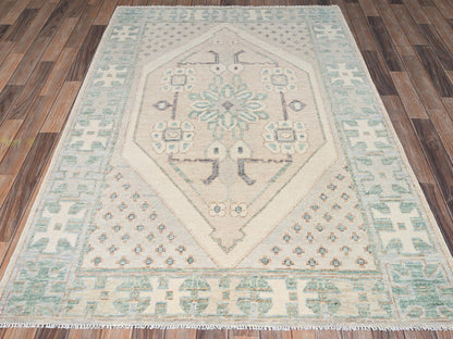 Brown 4'11" x 6'10" Oushak And Peshawar Hand knotted Wool Rug - Sku: O02716