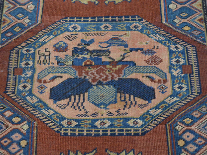Red 3'7" x 14'2" Antique Hand knotted Wool Rug - Sku: O027175