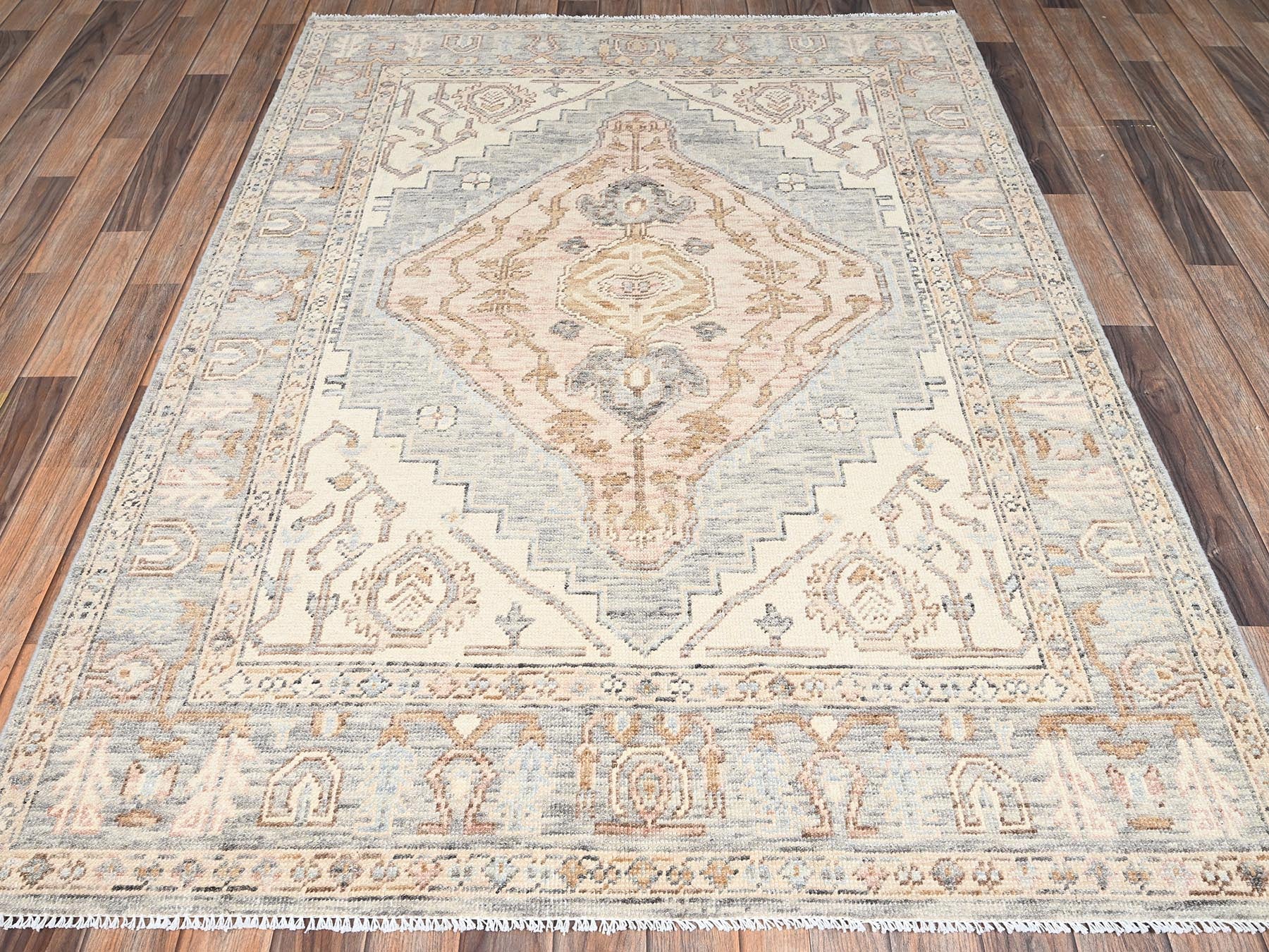 Brown 4'11" x 6'10" Oushak And Peshawar Hand knotted Wool Rug - Sku: O02717