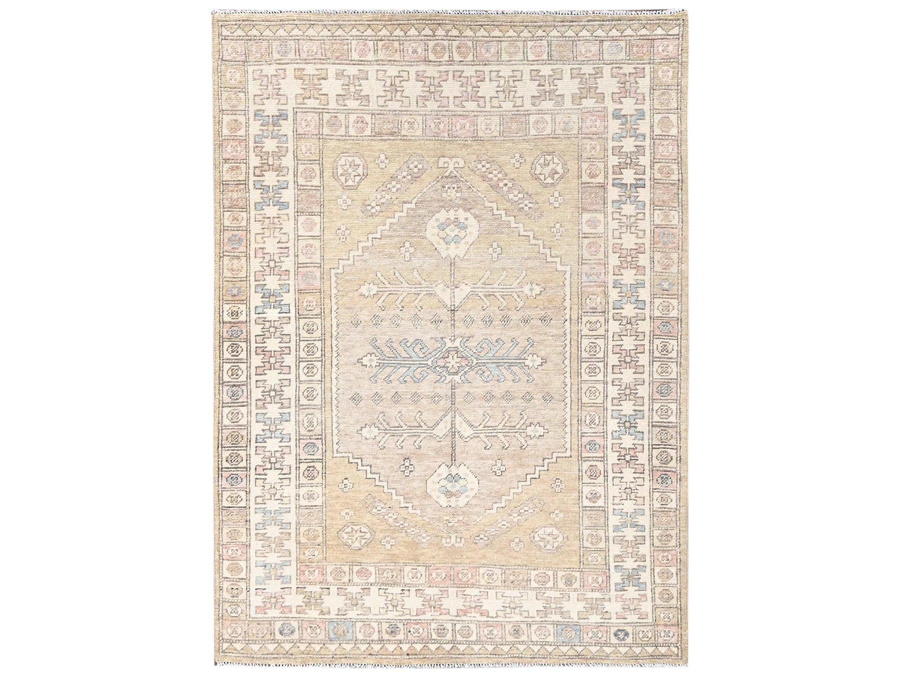 Oushak hand-knotted wool rug in Yellow & Ivory, 4'10" x 6'10" — SKU O02719