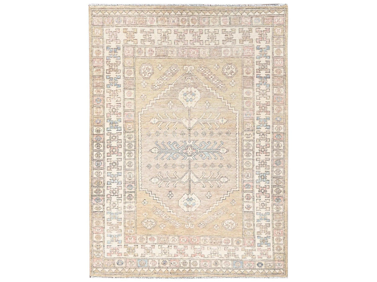 Oushak hand-knotted wool rug in Yellow & Ivory, 4'10" x 6'10" — SKU O02719