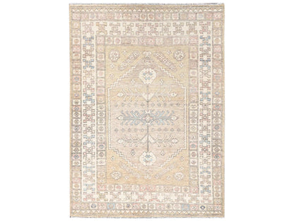 Oushak hand-knotted wool rug in Yellow & Ivory, 4'10" x 6'10" — SKU O02719