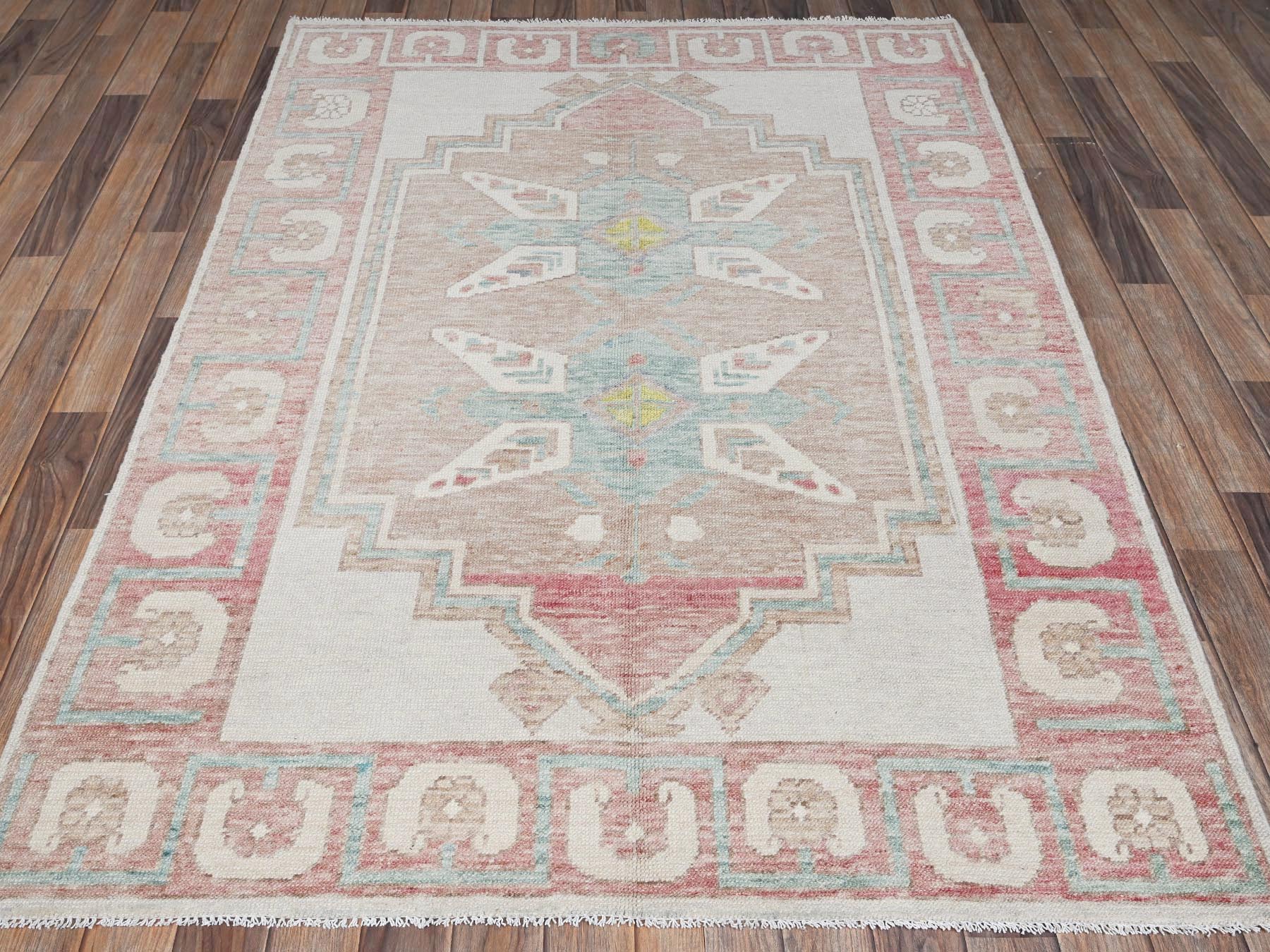 Brown 4'10" x 7'0" Oushak And Peshawar Hand knotted Wool Rug - Sku: O02721