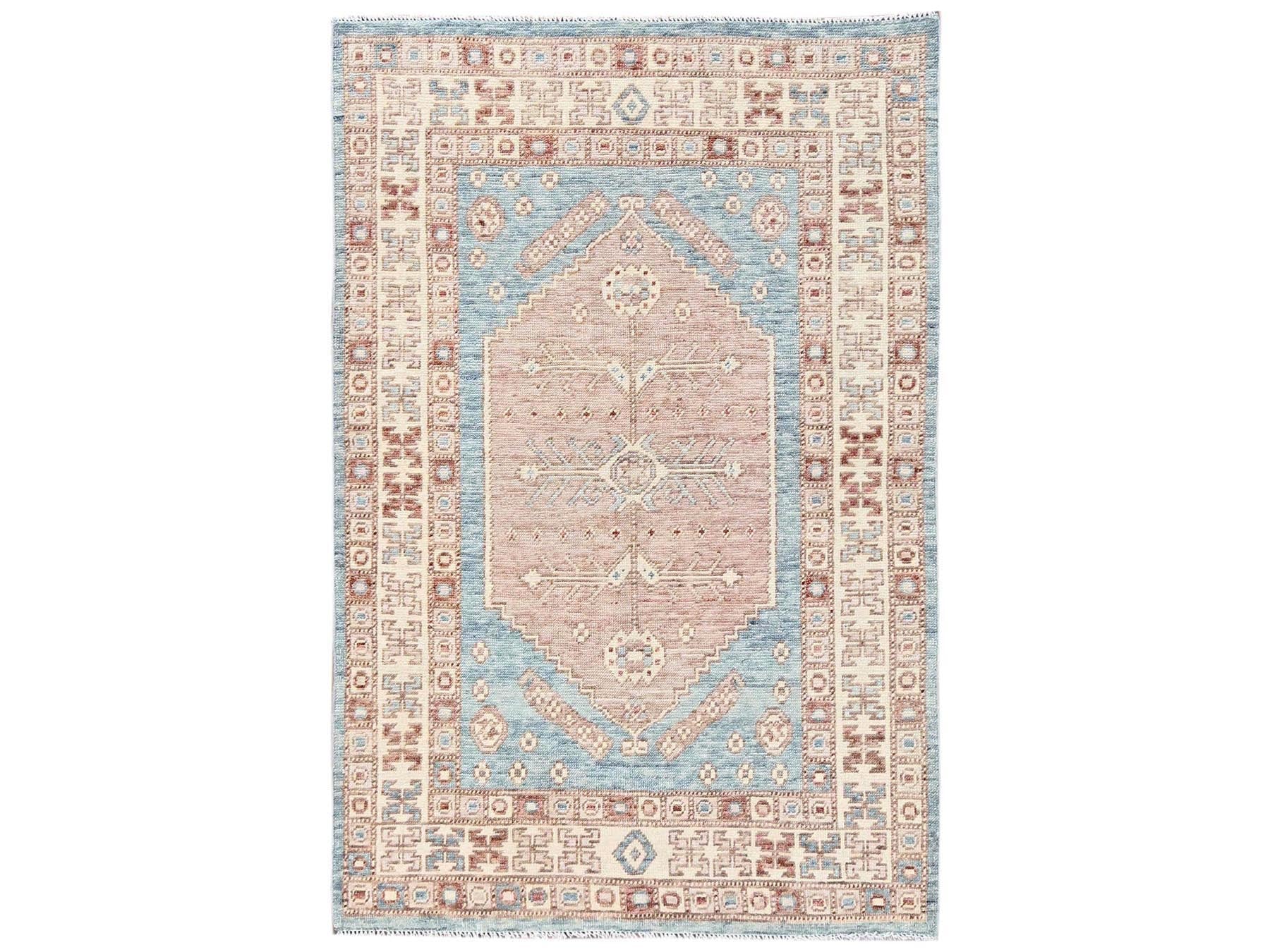 Blue 3'11" x 5'11" Oushak And Peshawar Hand knotted Wool Rug - Sku: O02726
