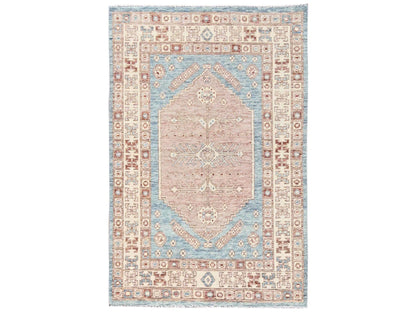 Blue 3'11" x 5'11" Oushak And Peshawar Hand knotted Wool Rug - Sku: O02726
