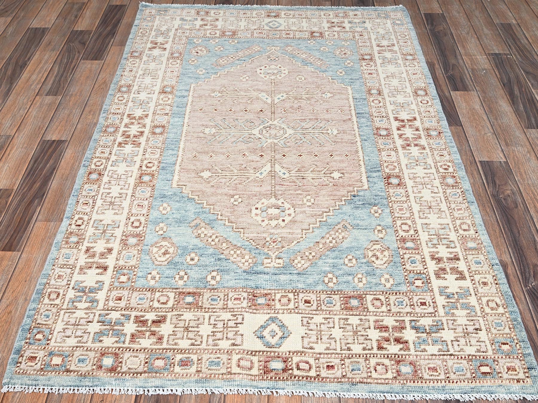 Blue 3'11" x 5'11" Oushak And Peshawar Hand knotted Wool Rug - Sku: O02726