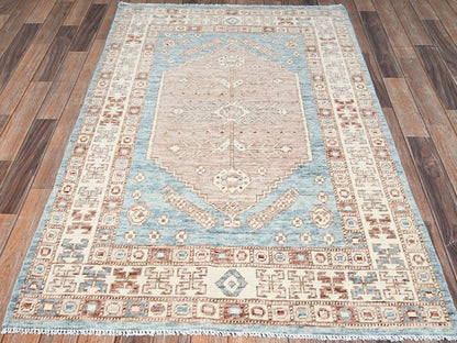 Blue 3'11" x 5'11" Oushak And Peshawar Hand knotted Wool Rug - Sku: O02726