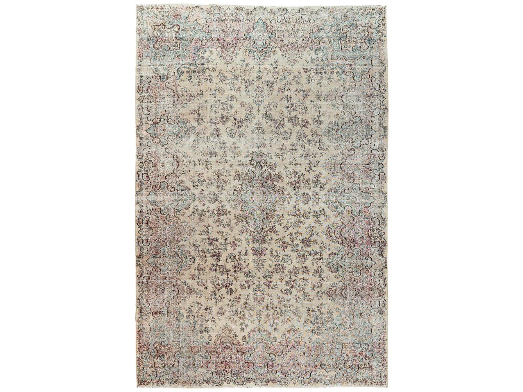 Kerman Vintage hand-knotted wool rug in Ivory & Pink, 10'6" x 16'4" — SKU O02737