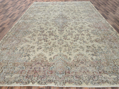 Kerman Vintage hand-knotted wool rug in Ivory & Pink, 10'6" x 16'4" — SKU O02737 (view 2)