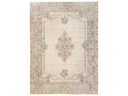 Kerman Vintage hand-knotted wool rug in Ivory & Light Green, 8'9" x 11'8" — SKU O02738
