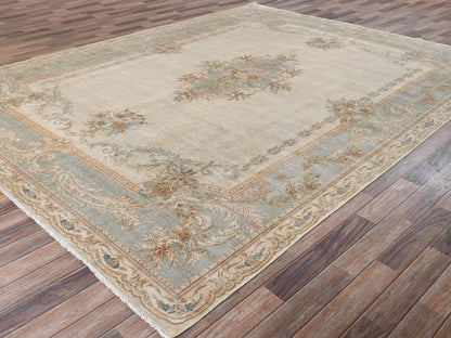 Kerman Vintage hand-knotted wool rug in Ivory & Light Green, 8'9" x 11'8" — SKU O02738 (view 3)