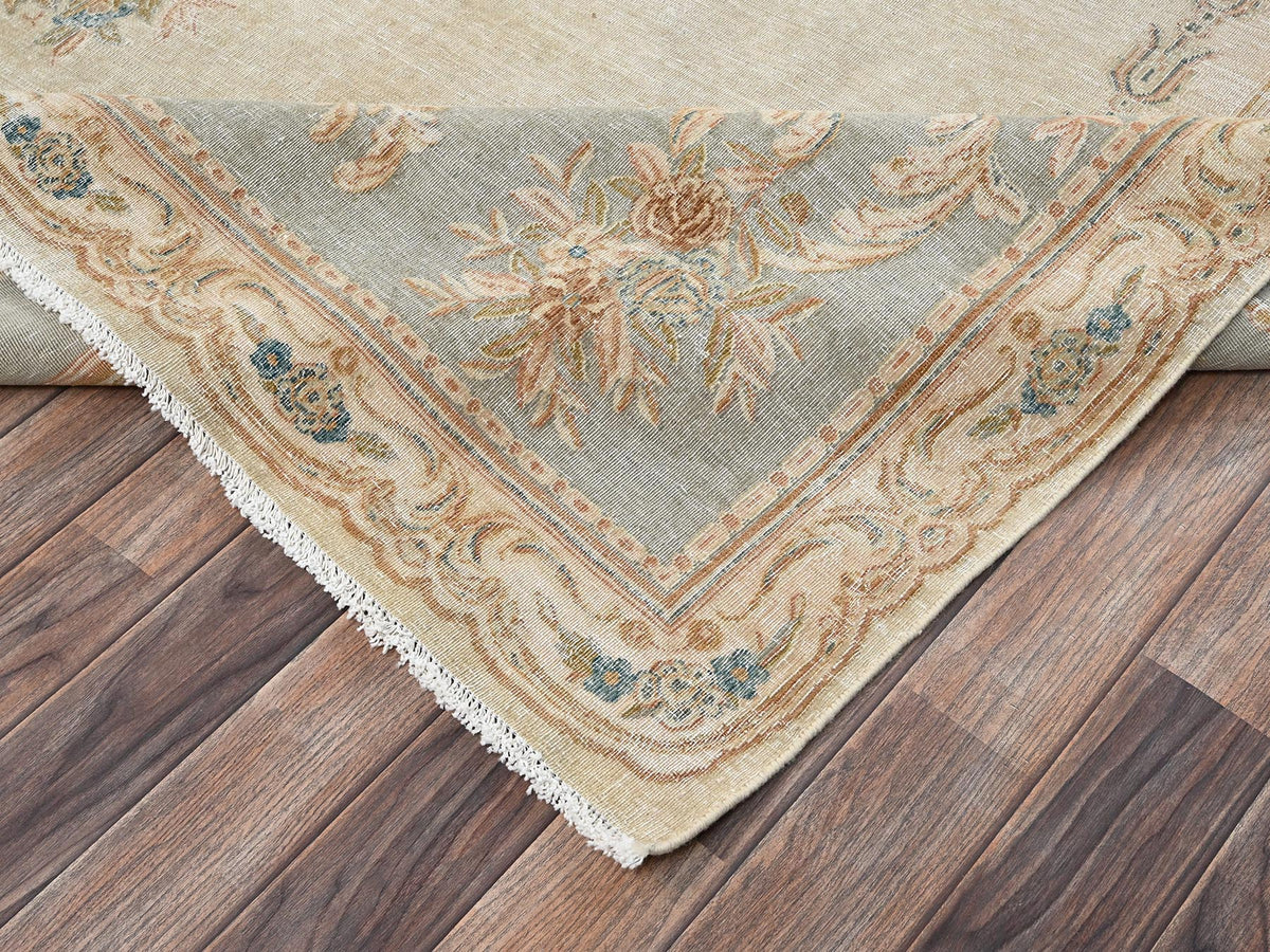 Kerman Vintage hand-knotted wool rug in Ivory & Light Green, 8'9" x 11'8" — SKU O02738 (view 7)