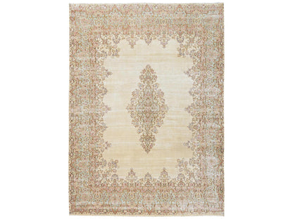 Kerman Vintage hand-knotted wool rug in Ivory & Sea Green, 8'9" x 12'1" — SKU O02739