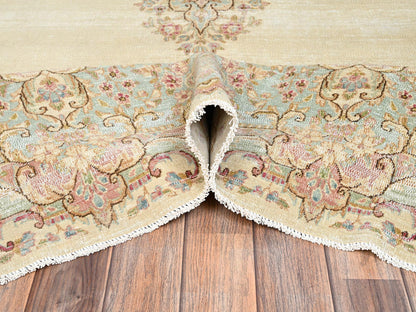 Kerman Vintage hand-knotted wool rug in Ivory & Sea Green, 8'9" x 12'1" — SKU O02739 (view 6)