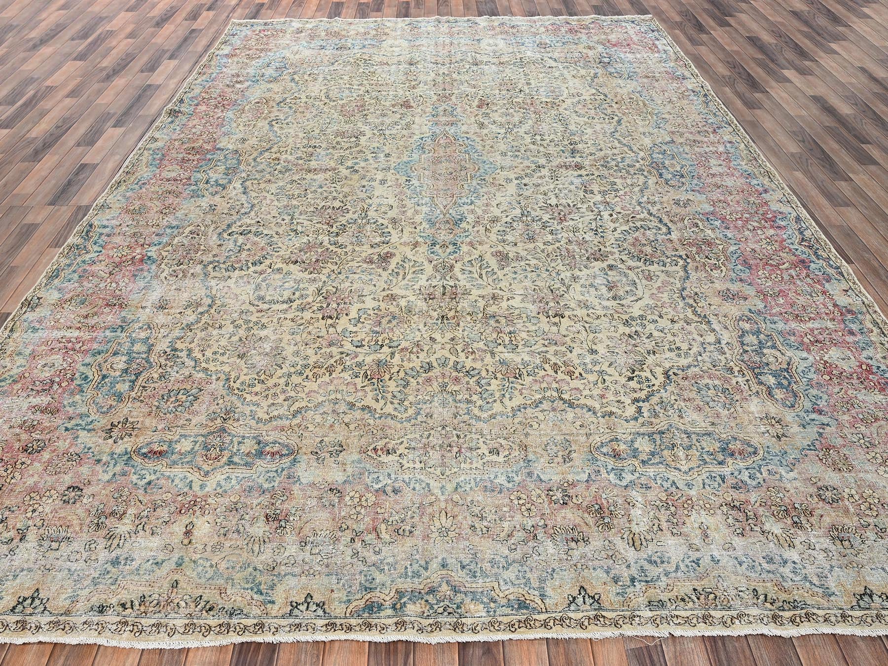 Beige 9'9" x 14'4" Antique Hand knotted Wool Rug - Sku: O02740