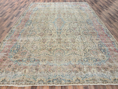 Beige 9'9" x 14'4" Antique Hand knotted Wool Rug - Sku: O02740
