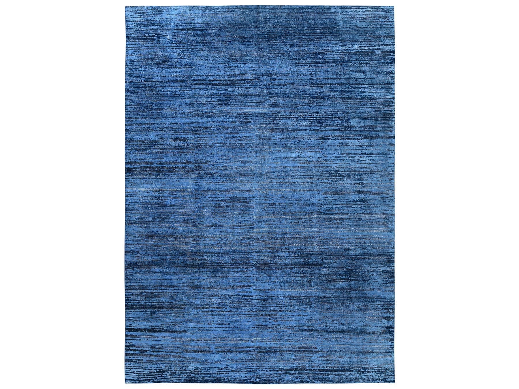Blue 9'10" x 13'8" Modern and Contemporary Hand knotted Wool Rug - Sku: O02741