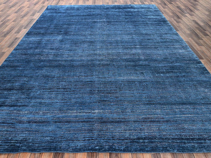 Blue 9'10" x 13'8" Modern and Contemporary Hand knotted Wool Rug - Sku: O02741