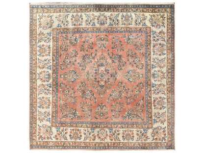 Pink 6'6" x 6'6" Vintage Hand knotted Wool Rug - Sku: O02746