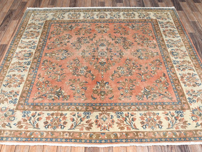 Pink 6'6" x 6'6" Vintage Hand knotted Wool Rug - Sku: O02746