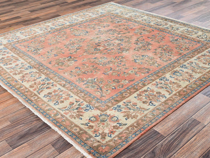 Pink 6'6" x 6'6" Vintage Hand knotted Wool Rug - Sku: O02746