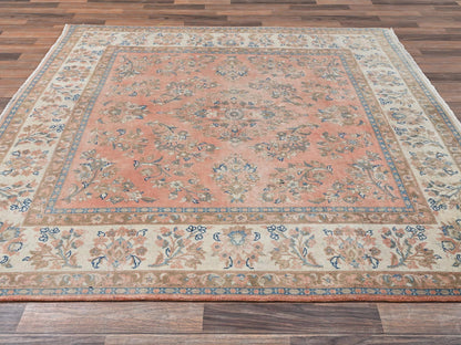 Pink 6'6" x 6'6" Vintage Hand knotted Wool Rug - Sku: O02746
