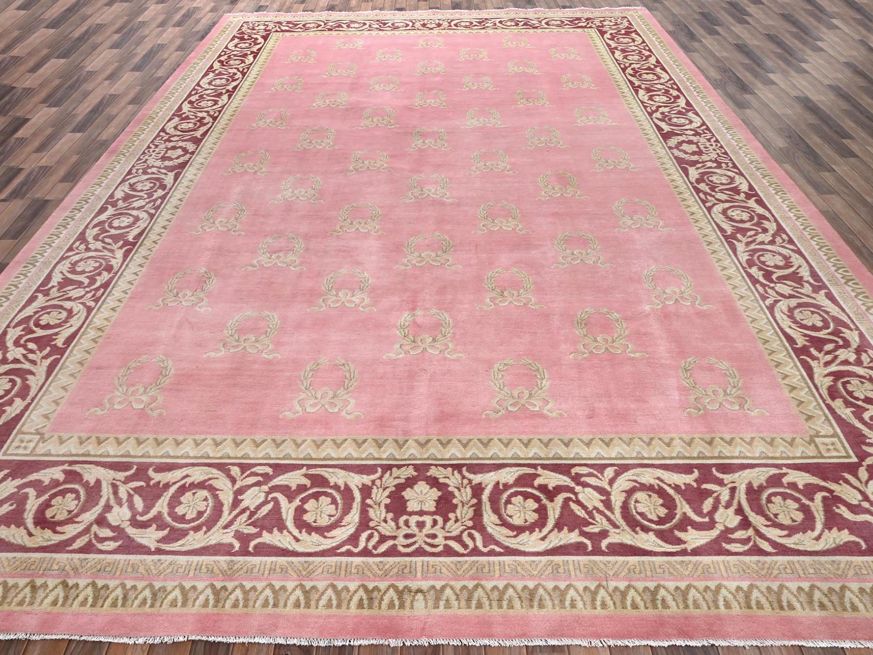 Clearance hand-knotted wool rug in Pink & Wine Red, 11'7" x 16'7" — SKU O02748 (view 2)