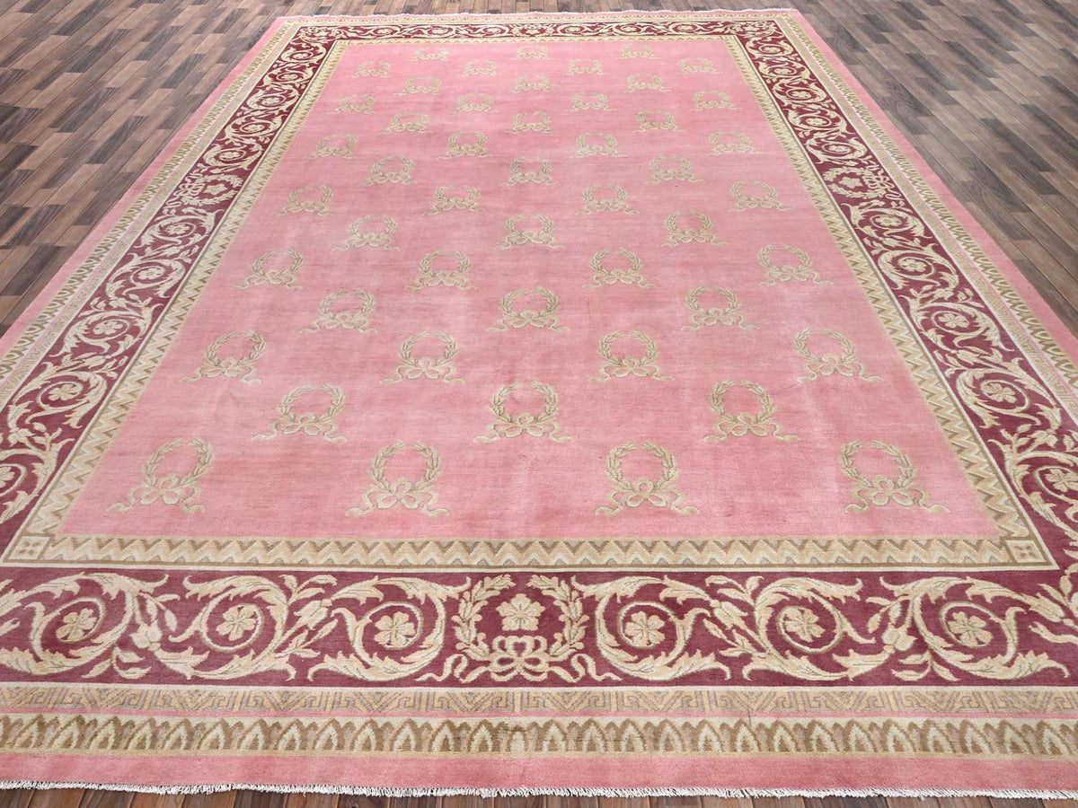 Clearance hand-knotted wool rug in Pink & Wine Red, 11'7" x 16'7" — SKU O02748 (view 2)