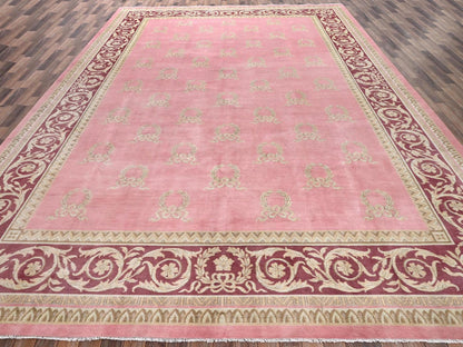 Clearance hand-knotted wool rug in Pink & Wine Red, 11'7" x 16'7" — SKU O02748 (view 2)