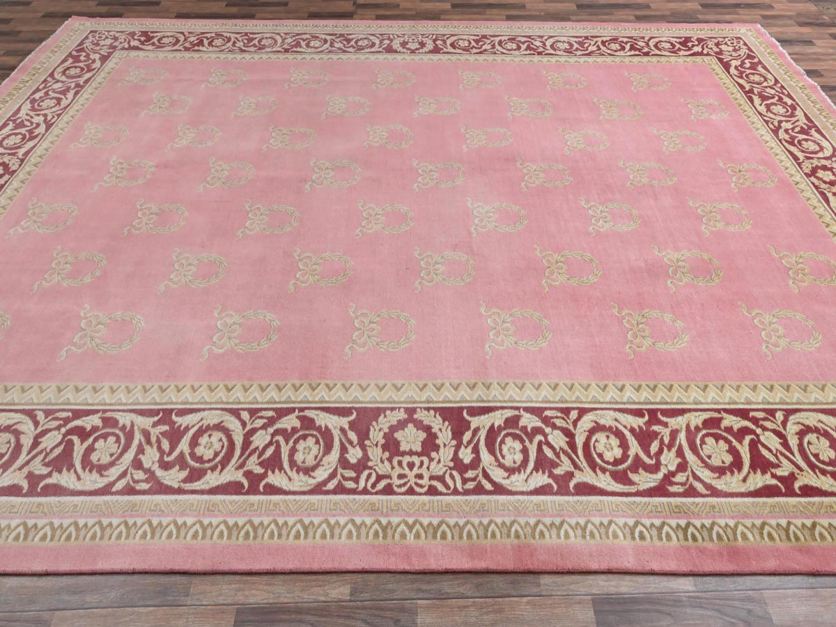 Clearance hand-knotted wool rug in Pink & Wine Red, 11'7" x 16'7" — SKU O02748 (view 4)