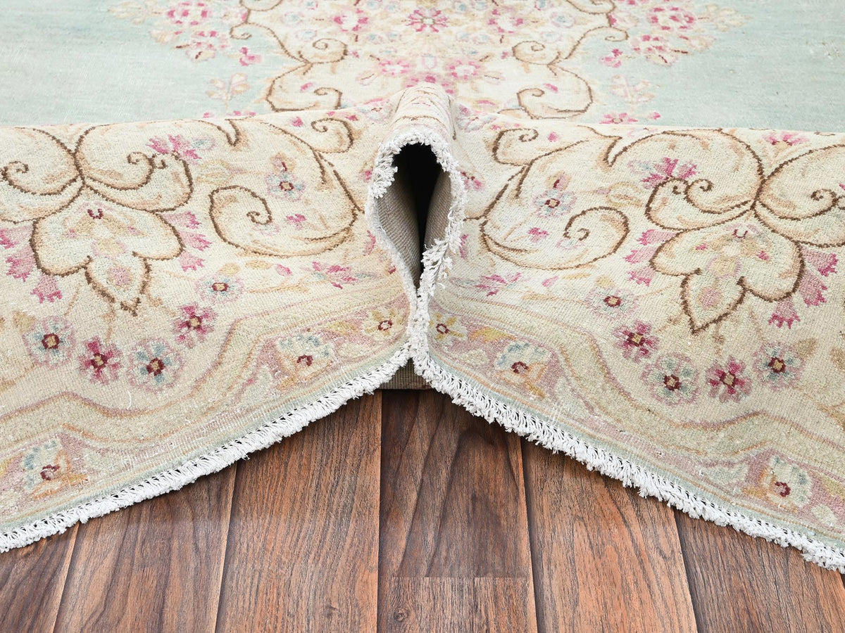 Kerman Vintage hand-knotted wool rug in Green & Ivory, 7'10" x 8'4" — SKU O02750 (view 6)