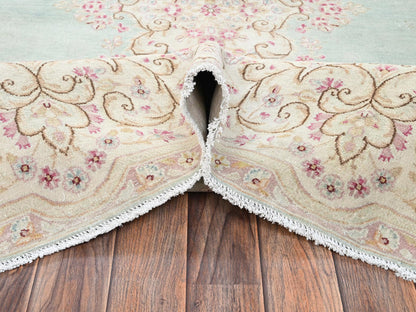 Kerman Vintage hand-knotted wool rug in Green & Ivory, 7'10" x 8'4" — SKU O02750 (view 6)